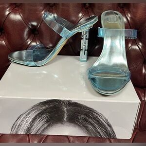 Jennifer Lopez JLo Blue Charlee Slide Pump Heels with Chainlink Heels Y2K style